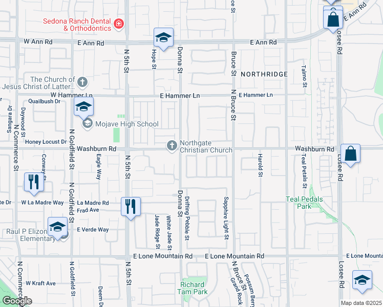 map of restaurants, bars, coffee shops, grocery stores, and more near 5130 Pebble Rim Street in North Las Vegas
