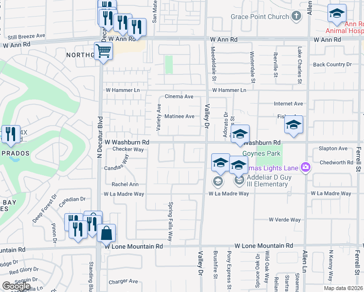 map of restaurants, bars, coffee shops, grocery stores, and more near 5133 Coral Beach Street in North Las Vegas