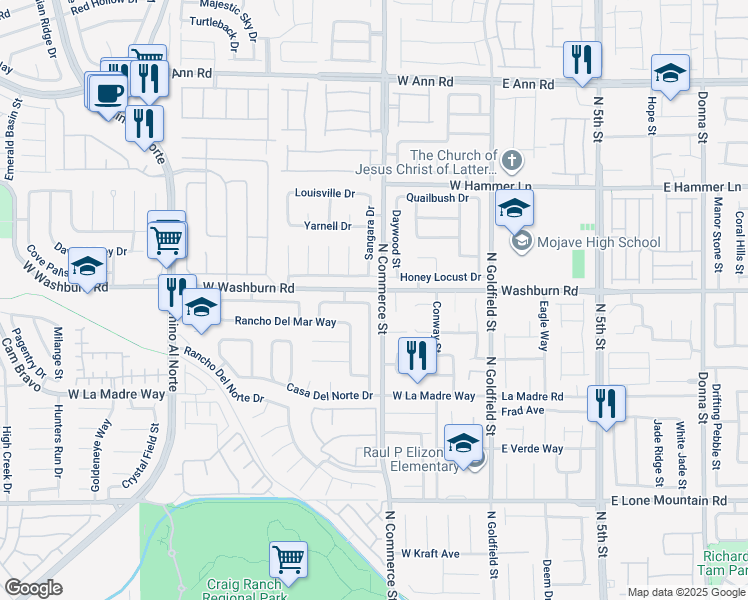 map of restaurants, bars, coffee shops, grocery stores, and more near 308 Villa Espana Way in North Las Vegas
