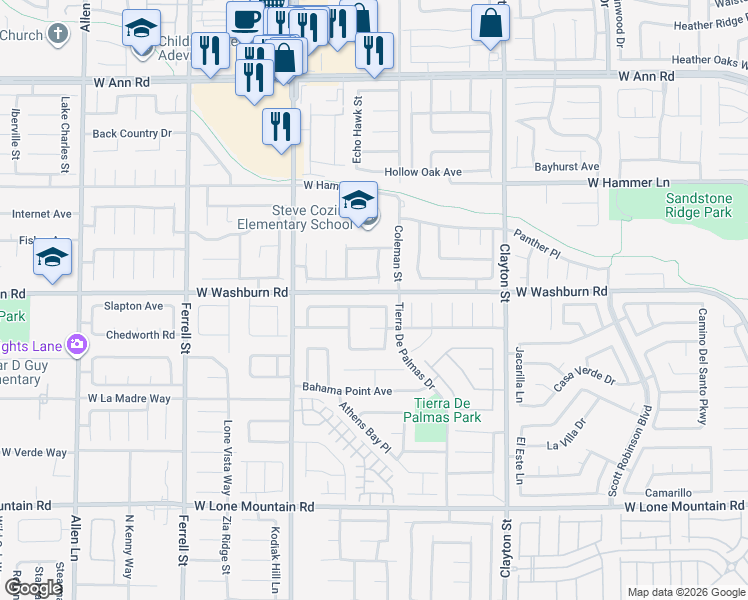 map of restaurants, bars, coffee shops, grocery stores, and more near 2417 Paradise Isle Avenue in North Las Vegas