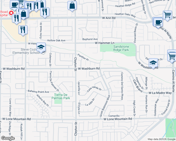 map of restaurants, bars, coffee shops, grocery stores, and more near 5139 Zapata Lane in North Las Vegas