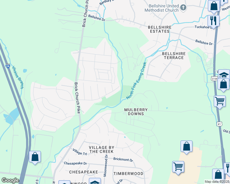 map of restaurants, bars, coffee shops, grocery stores, and more near 1719 Westchester Drive in Nashville