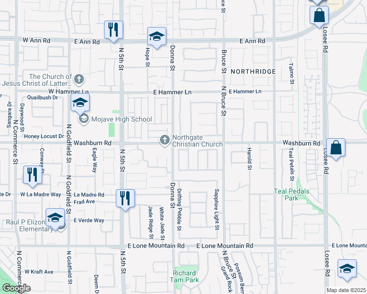 map of restaurants, bars, coffee shops, grocery stores, and more near 5130 Pebble Rim Street in North Las Vegas