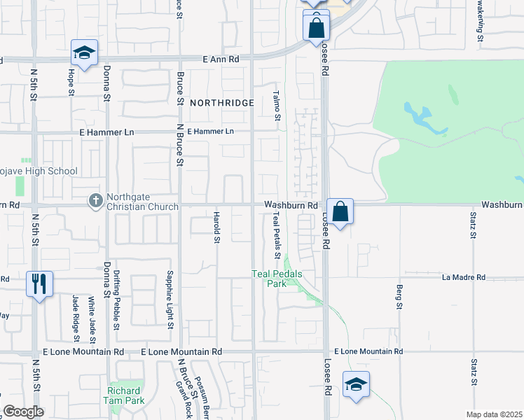 map of restaurants, bars, coffee shops, grocery stores, and more near 5132 Blue Rose Street in North Las Vegas
