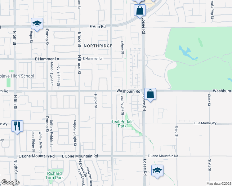 map of restaurants, bars, coffee shops, grocery stores, and more near 5132 Blue Rose Street in North Las Vegas