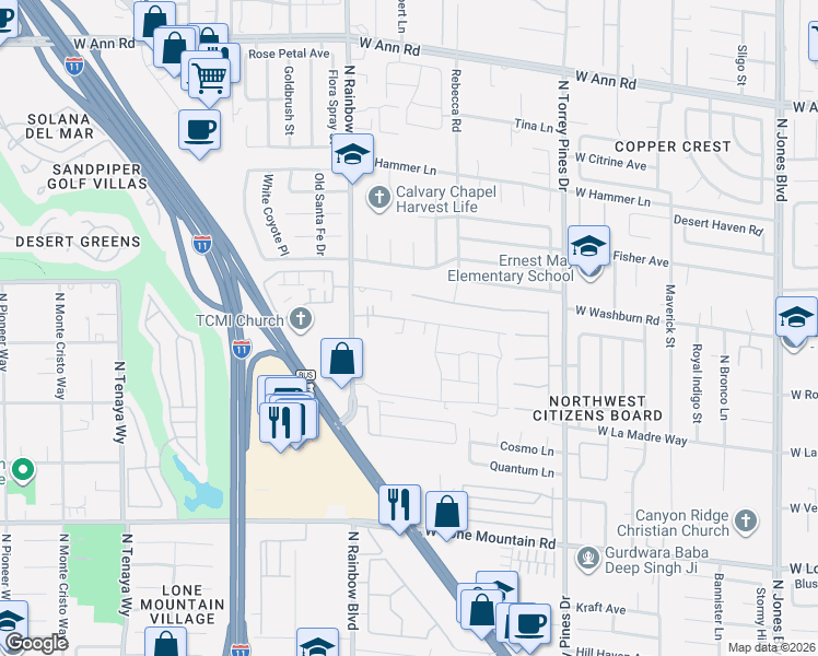 map of restaurants, bars, coffee shops, grocery stores, and more near 5050 N Rainbow Blvd in Las Vegas
