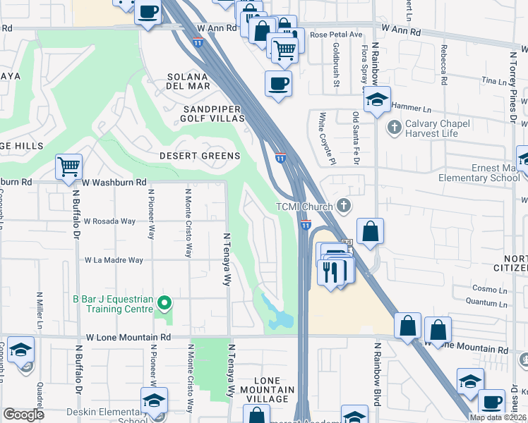 map of restaurants, bars, coffee shops, grocery stores, and more near 5100 Portraits Place in Las Vegas