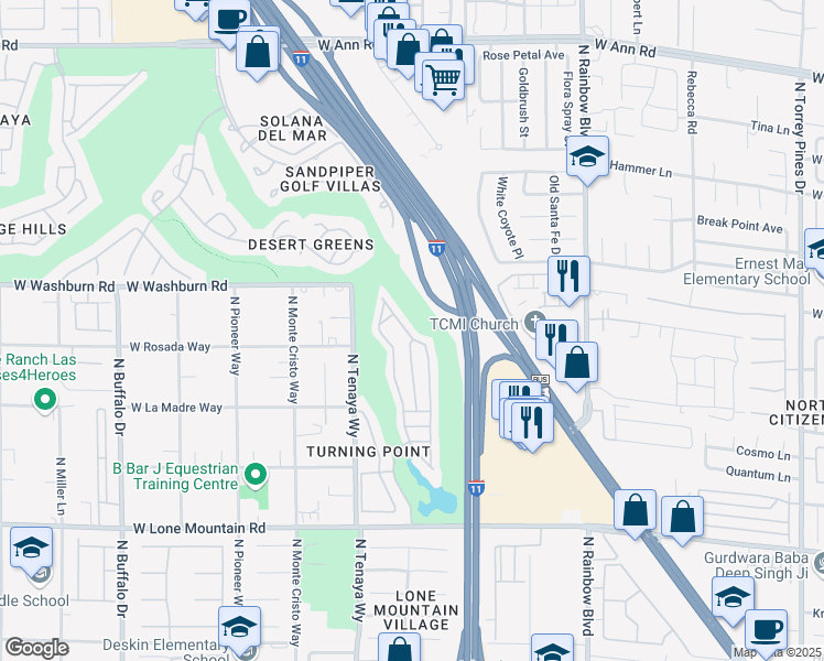 map of restaurants, bars, coffee shops, grocery stores, and more near 5112 Forest Oaks Drive in Las Vegas