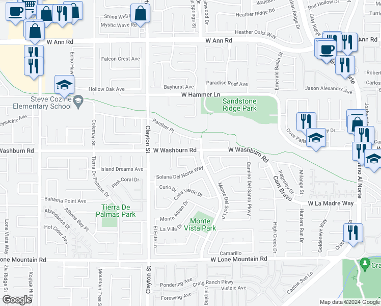 map of restaurants, bars, coffee shops, grocery stores, and more near 1826 Capilano Lane in North Las Vegas