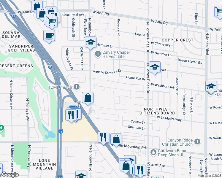 map of restaurants, bars, coffee shops, grocery stores, and more near 5050 North Rainbow Boulevard in Las Vegas