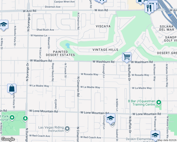 map of restaurants, bars, coffee shops, grocery stores, and more near 7851 West Rosada Way in Las Vegas