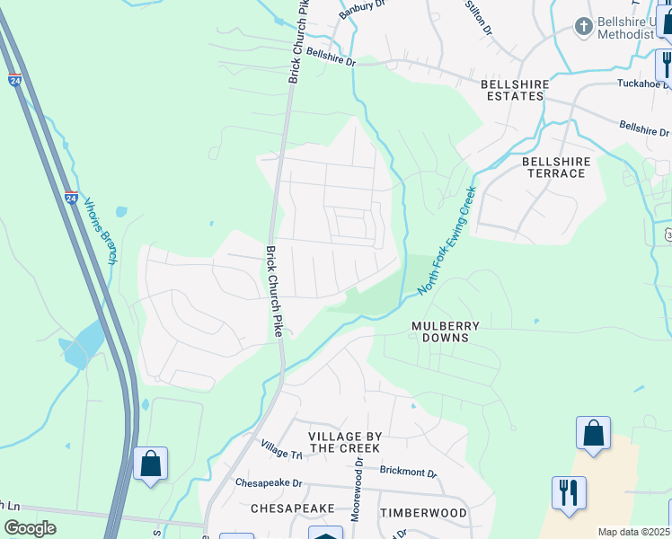 map of restaurants, bars, coffee shops, grocery stores, and more near 1820 Westchester Drive in Nashville