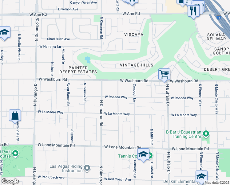 map of restaurants, bars, coffee shops, grocery stores, and more near 7851 West Rosada Way in Las Vegas