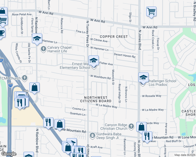 map of restaurants, bars, coffee shops, grocery stores, and more near 5112 Chambliss Drive in Las Vegas