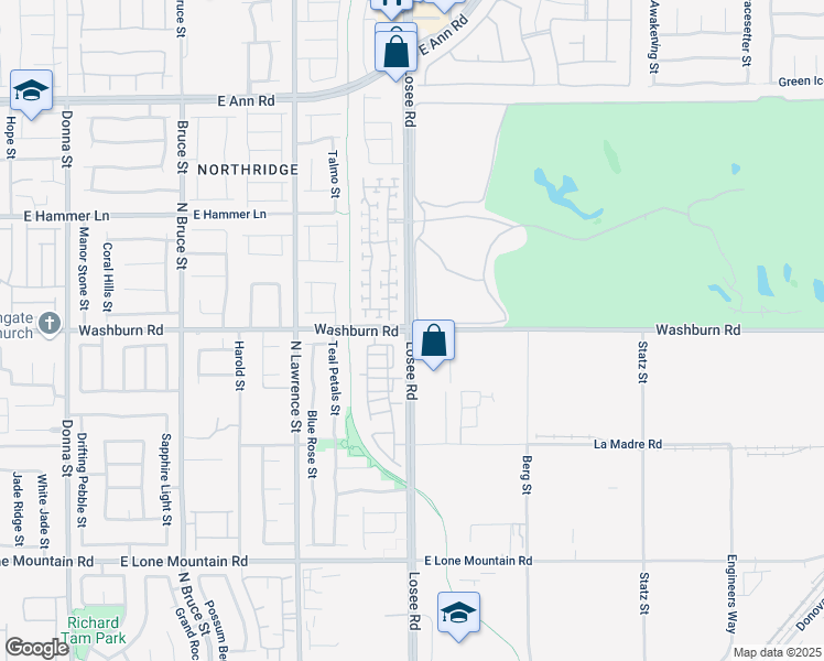 map of restaurants, bars, coffee shops, grocery stores, and more near Losee Rd & E Washburn Rd in North Las Vegas