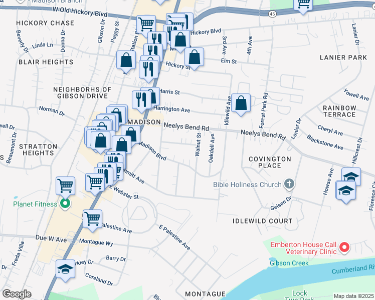 map of restaurants, bars, coffee shops, grocery stores, and more near 250 Robinwood Avenue in Nashville