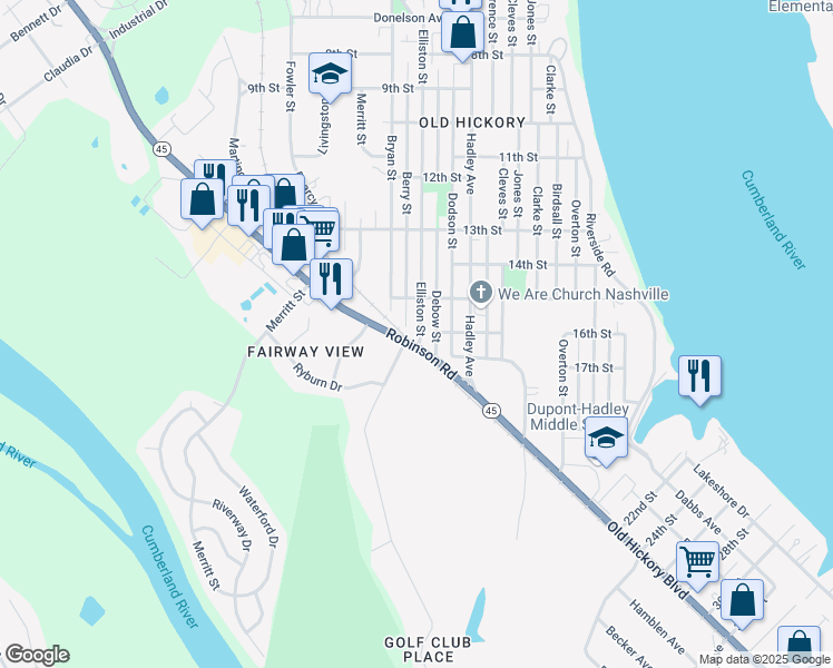 map of restaurants, bars, coffee shops, grocery stores, and more near 1514 Elliston Street in Nashville
