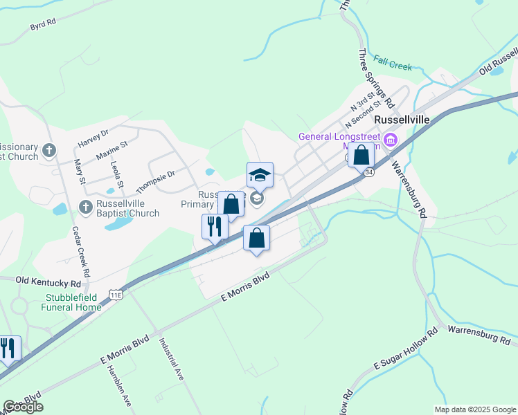 map of restaurants, bars, coffee shops, grocery stores, and more near 5655 Old Russellville Pike in Russellville