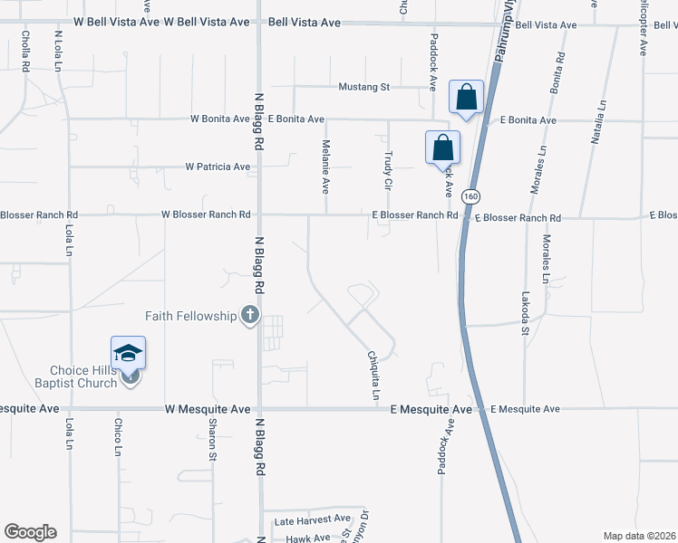 map of restaurants, bars, coffee shops, grocery stores, and more near 2320 Ida Street in Pahrump