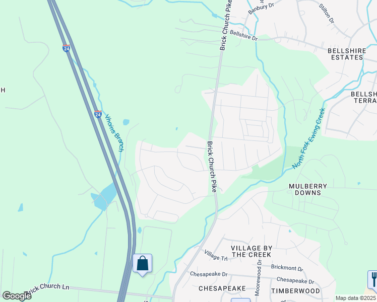 map of restaurants, bars, coffee shops, grocery stores, and more near 3520 Brick Church Pike in Nashville