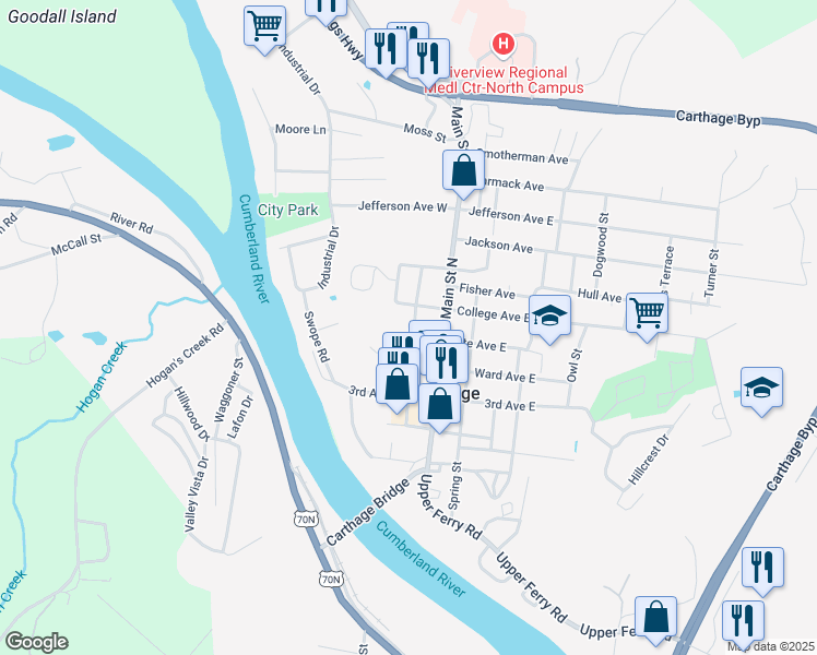map of restaurants, bars, coffee shops, grocery stores, and more near 212 Fite Avenue West in Carthage