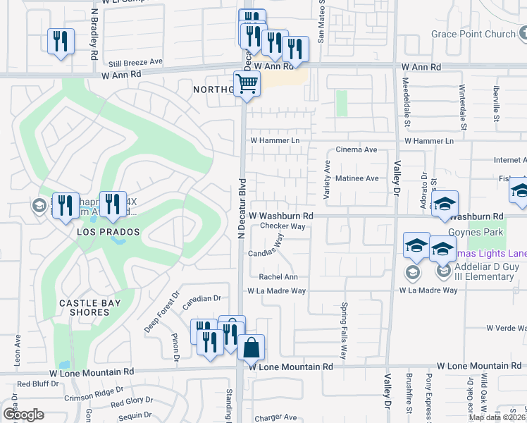 map of restaurants, bars, coffee shops, grocery stores, and more near 5205 Rock Cabin Court in North Las Vegas