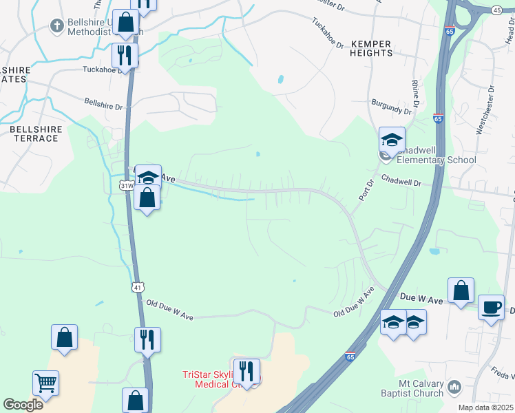 map of restaurants, bars, coffee shops, grocery stores, and more near 929 Due West Avenue in Nashville