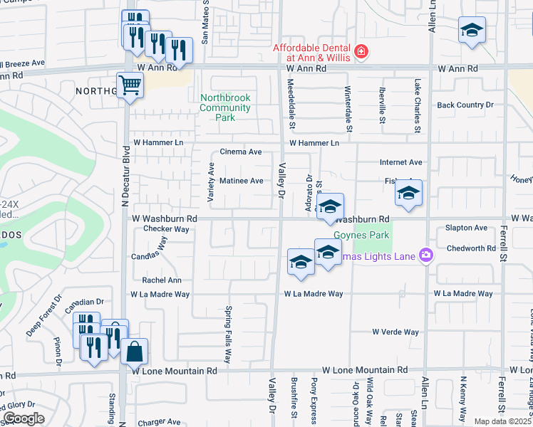 map of restaurants, bars, coffee shops, grocery stores, and more near 5230 Falling Petals Drive in North Las Vegas