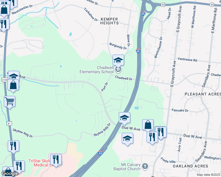 map of restaurants, bars, coffee shops, grocery stores, and more near 1505 Chadwell Drive in Nashville
