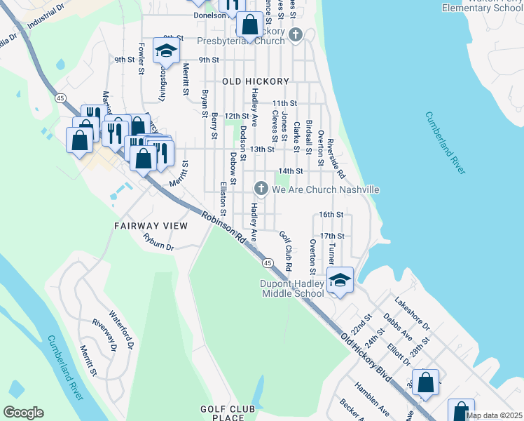 map of restaurants, bars, coffee shops, grocery stores, and more near 1505 Hadley Avenue in Nashville