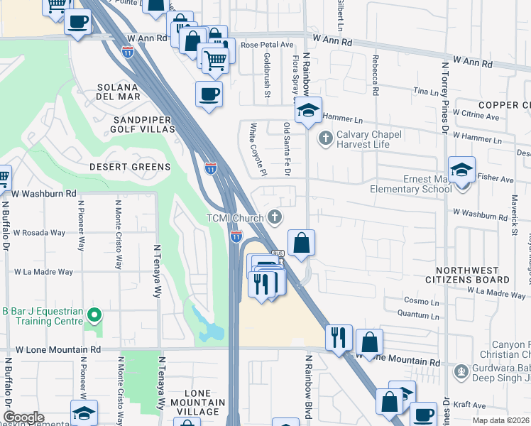 map of restaurants, bars, coffee shops, grocery stores, and more near 5112 Harvest Time Street in Las Vegas