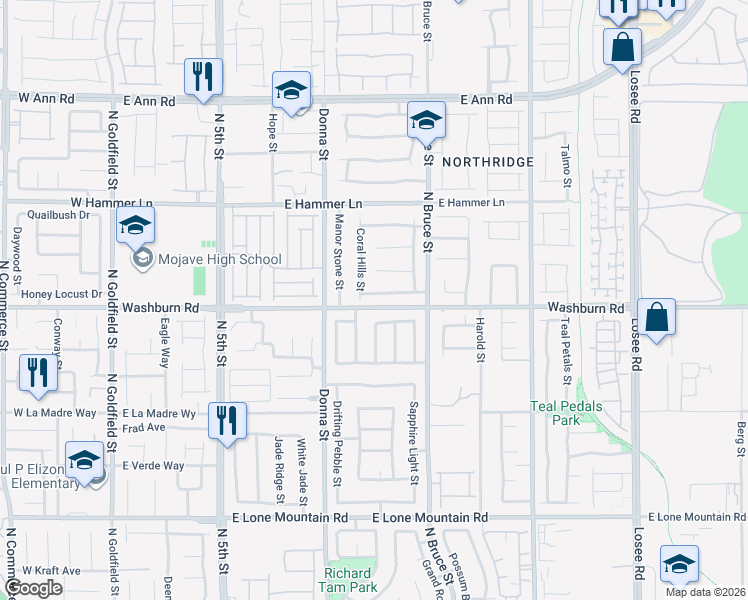 map of restaurants, bars, coffee shops, grocery stores, and more near 1102 Jewel Springs Lane in North Las Vegas