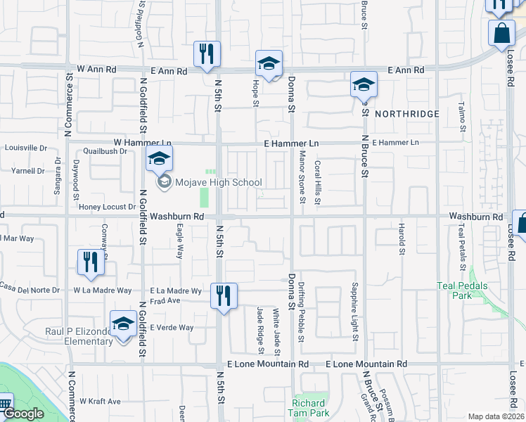 map of restaurants, bars, coffee shops, grocery stores, and more near 5213 North Concho Heights Street in North Las Vegas