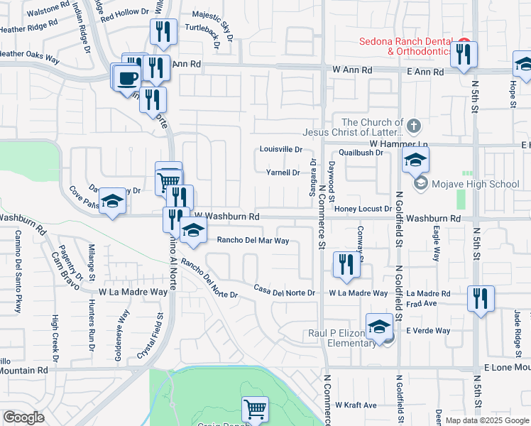 map of restaurants, bars, coffee shops, grocery stores, and more near 5223 Willowdale Court in North Las Vegas