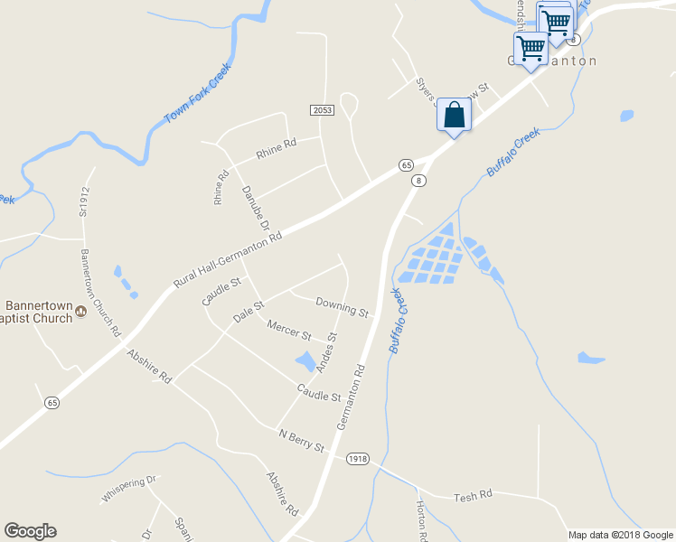 map of restaurants, bars, coffee shops, grocery stores, and more near 6716 Andes Street in Germanton