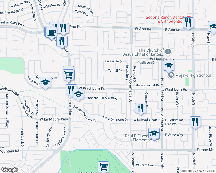 map of restaurants, bars, coffee shops, grocery stores, and more near 5223 Willowdale Court in North Las Vegas