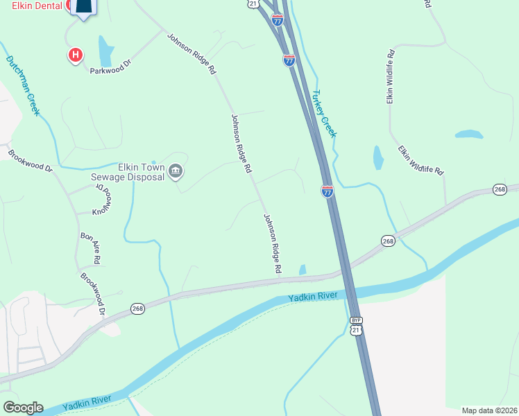 map of restaurants, bars, coffee shops, grocery stores, and more near 180 Johnson Ridge Road in Elkin