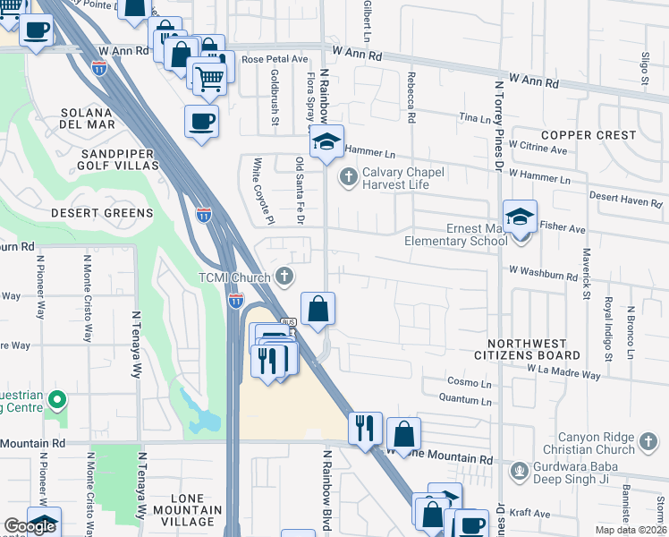 map of restaurants, bars, coffee shops, grocery stores, and more near 5145 Ishtar Court in Las Vegas