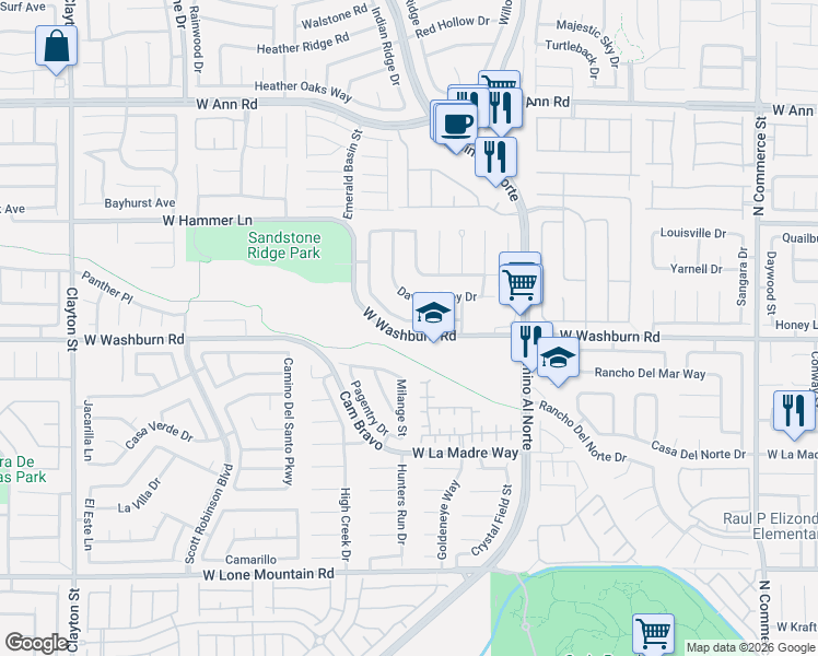 map of restaurants, bars, coffee shops, grocery stores, and more near 1103 Cove Palisades Drive in North Las Vegas