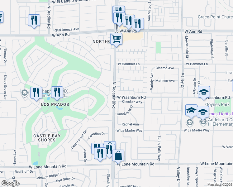 map of restaurants, bars, coffee shops, grocery stores, and more near in North Las Vegas