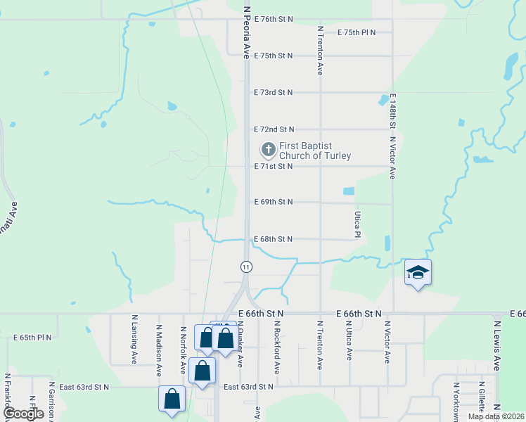 map of restaurants, bars, coffee shops, grocery stores, and more near 6849 North Peoria Avenue in Tulsa