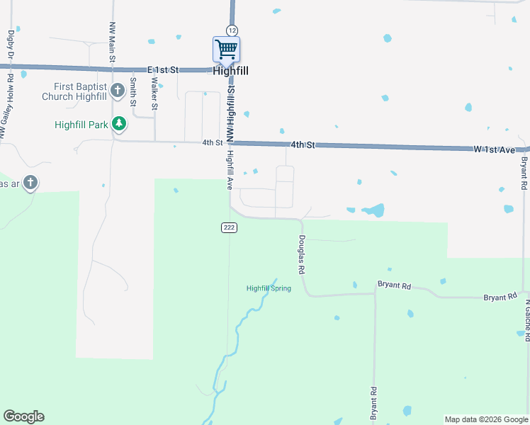 map of restaurants, bars, coffee shops, grocery stores, and more near 14300-14350 County Road 1104 in Gentry