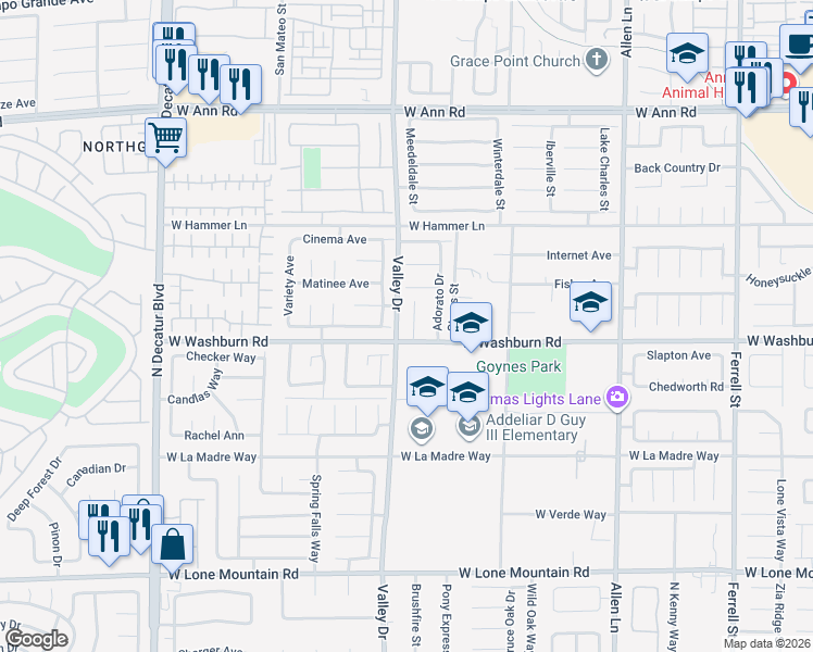map of restaurants, bars, coffee shops, grocery stores, and more near 5220 Giallo Vista Court in North Las Vegas