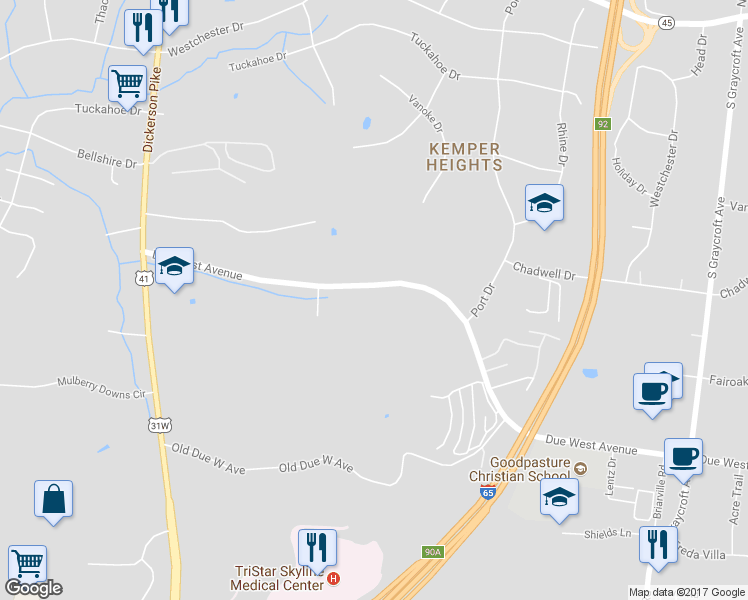 map of restaurants, bars, coffee shops, grocery stores, and more near 909 Due West Avenue North in Nashville