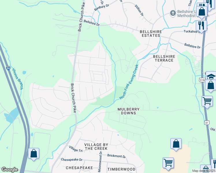 map of restaurants, bars, coffee shops, grocery stores, and more near 3306 Brookdale Drive in Nashville