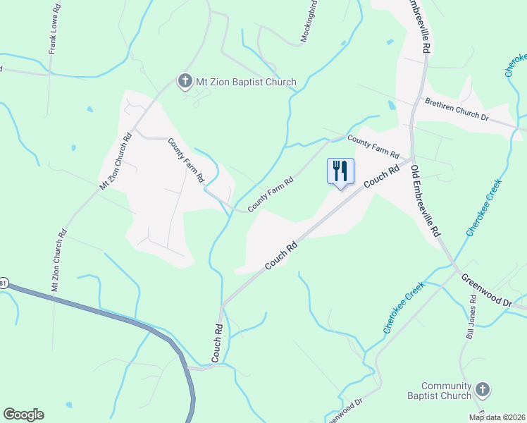 map of restaurants, bars, coffee shops, grocery stores, and more near 231 County Farm Road in Jonesborough