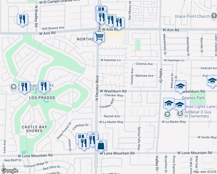 map of restaurants, bars, coffee shops, grocery stores, and more near 5218 Rock Cabin Court in North Las Vegas