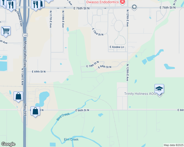 map of restaurants, bars, coffee shops, grocery stores, and more near 12110 East 69th Street North in Owasso