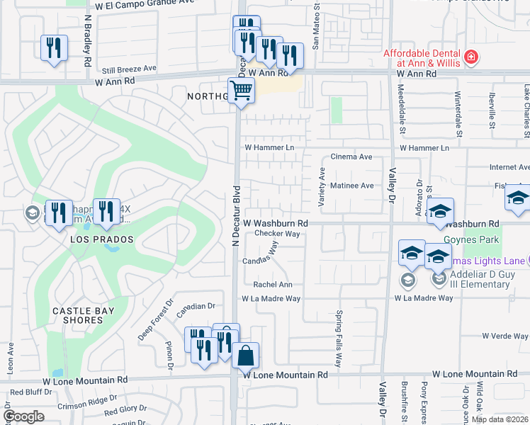 map of restaurants, bars, coffee shops, grocery stores, and more near 5228 Sundance Canyon Court in North Las Vegas