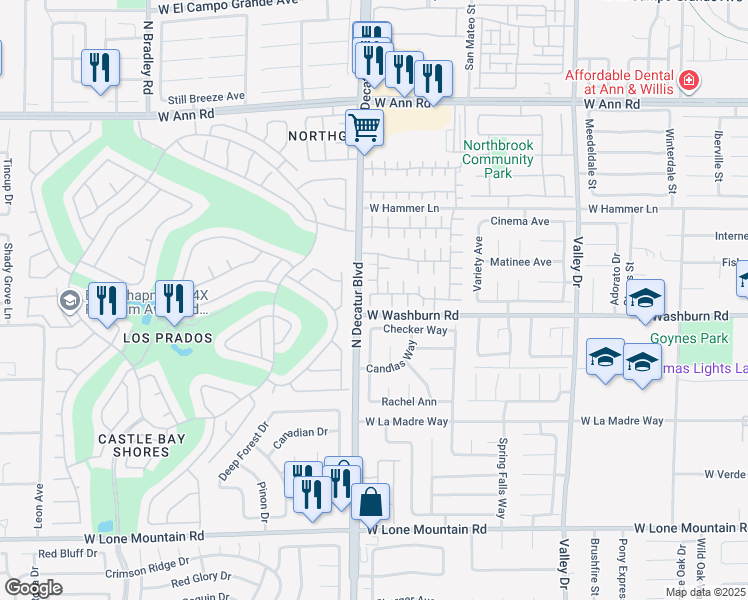 map of restaurants, bars, coffee shops, grocery stores, and more near 4729 Windham Hills Lane in North Las Vegas